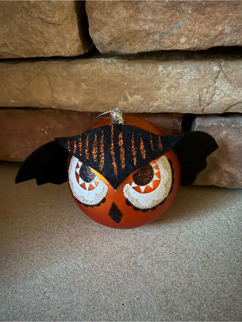Orange Owl Halloween Ornament Black Felt Trim - Home Accents